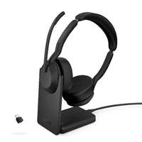 Evolve2 55 Stereo Headset USB-A/USB-C ANC Headphone Nirkabel dengan Mikrofon untuk Jarak 5.2 hingga 30m untuk Panggilan Video Kantor.