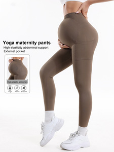 Leggings de maternité sans coutures avec poches, effet push-up, taille haute, <span class=keywords><strong>pour</strong></span> la grossesse et le yoga - Product Image 1