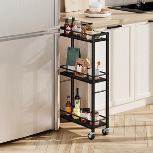 Three-Tier Classic Multifunction Carbon Steel Movable <b>Rolling</b> Storage Rack Easy Assembly Utility Cart Kitchen Cleaning <b>Tools</b> - Product Image 1