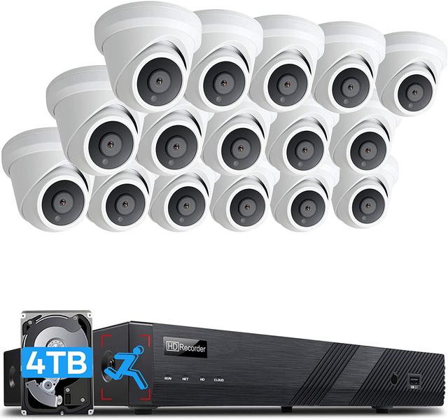16CH 8MP Human Body Detection Security Camera System 4k ,cctv System 4k 8mp with 16pcs 4K 3.6mm Lens Turret Poe Ip Cameras