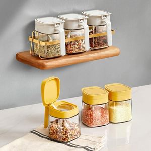Accessoires de cuisine, contenants de stockage pour sel, sucre, poivre, épices, boîte à épices en verre avec cuillères et base - Product Image 1
