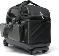 Sac de bowling à roulettes en polyester léger, capacité 2 boules, grand compartiment indépendant pour chaussures, capacité 50-70L