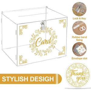 Caja de regalo de boda de acrílico ensamblada transparente diseño de letras de mano para estantes de exhibición para colección de tarjetas Uso de boda