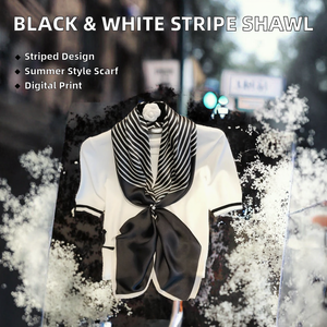وشاح نسائي جديد كبير مربع الشكل 90 سم بخطوط سوداء وبيضاء، مناسب لجميع المواسم، مصنوع من البوليستر الرقمي للصيف - Product Image 5