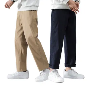 Mens largas calças chino calças homens alta qualidade estiramento perna reta calças calças para homens
