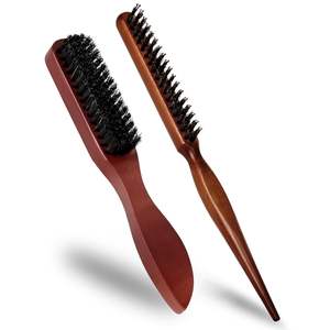 Cepillo de cerdas de jabalí con mango de madera, peine de cola de rata, cepillo de pelo de viaje portátil pequeño para mujeres, cepillo de limpieza de <span class=keywords><strong>barba</strong></span> para hombres - Product Image 2