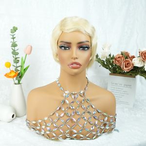 Parrucca Pixie Cut in Capelli Umani per Donne, Frontale in Pizzo 13x4, Parrucca Bob con Parte <span class=keywords><strong>Laterale</strong></span>, Colore Biondo 613, Taglio Corto Naturale a Strati - Product Image 1