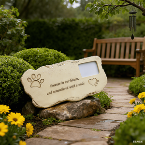 사진 프레임, 발 인쇄 및 "영원히 우리 마음 속에" 인용과 애완 동물 기념 돌 수지 장식 - Product Image 6