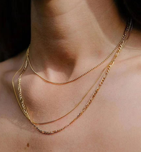 Collar de cadena fina con cuentas, de <span class=keywords><strong>tres</strong></span> capas, de latón, de 1.5 mm, estilo cubano, para 35+38+42+5 cm - Product Image 2