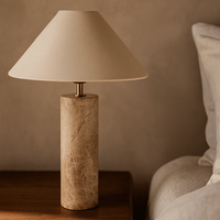 Lampe de table en marbre antique de style Wabi-Sabi moderne avec abat-jour en tissu pour salon, bureau, chambre à coucher, chevet, décoration intérieure