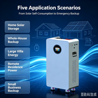 Systèmes de Stockage d'Énergie Solaire Hybride Résidentiels 10KW 16kWh 51.2V BESS Mobiles avec BMS IA et Écran LCD - Prix de Gros