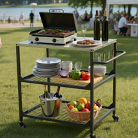 Chariot de rangement extérieur, table de cuisson en acier inoxydable, table de préparation BBQ pour patio, jardin