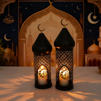 Lanterne à vent en fer ajourée pour le Ramadan et l'Aïd Moubarak, porte-bougie en forme de mosquée, décoration de bureau du Moyen-Orient, festival musulman