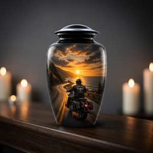 Urna Funeraria de Aluminio con Forma de Motocicleta para Adultos, Diseño Personalizado, Hecha a Mano, Estilo Árabe Tradicional, Ecológica, Negra - Product Image 2