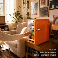 Mini-réfrigérateur rétro 36L, 5 couleurs : orange, crème, blanc, bleu macaron, avec options de types de poignées, tension universelle, couleur personnalisable OEM