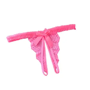 Women Sexy Opening Crotch Panties Lace Crotchless Thongs for Sex Female Underpants Sex Briefs Woven 100% Polyester Adults