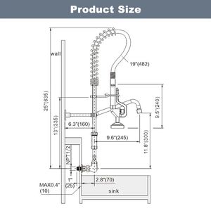 Commercial Kitchen Faucet With Dishwasher Valve Wall Mount With Pull Down Pre-Rinse Sprayer Faucet