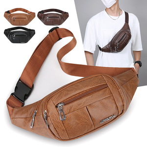 JINGPIN Men's Chest Bag PU Leather Durable Crossbody Bag Everyday Outfits Casual Sports Waist Bag - Product Image 1