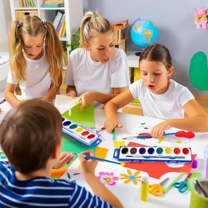Lot de peintures aquarelles en vrac, 8 couleurs de peintures aquarelles avec pinceau, ensemble de peintures aquarelles lavables pour enfants pour les fêtes - Product Image 3