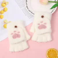 Guantes de invierno cálidos y gruesos para mujer, de moda, con diseño de pata de gato, de felpa suave, sin dedos, de medio dedo