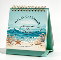 Calendrier de bureau sur le thème de la vie côtière, imprimé sur mesure, base triangulaire en papier, calendrier de table en spirale, vente en gros OEM/ODM