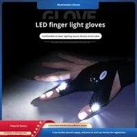 Gants de pêche en polyester noir lumineux avec lampe LED intégrée, 2 doigts pour la pêche nocturne et les réparations d'urgence
