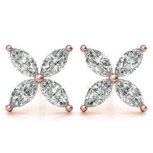 Boucles d'oreilles clous motif floral, plaqué or jaune, or rose, argent, effet diamant taille Asscher, bijoux élégants pour femme - Product Image 6