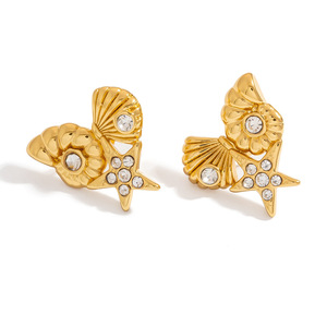 Boucles d'oreilles clous en acier inoxydable, thème étoile de mer et océan, couleur or 18 carats et argent, bijoux de fête - Product Image 5
