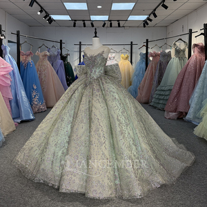 Jancember 1380 Lujoso vestido verde salvia con lazo sin mangas de cristal para quinceañera - Product Image 2