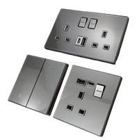 Interrupteur mural et prise de courant pour hôtel, style industriel britannique, en verre flotté gris massif, plaque large, 13A USB A/C 20W, haute température, pour cuisine
