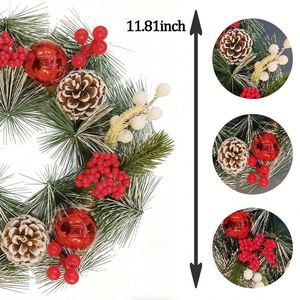 Guirnalda Navideña Artificial de PVC con Bayas Rojas y Piñas - Decoración Rústica para Fiestas Navideñas para Puerta Principal o para Colgar en la Pared - Product Image 4