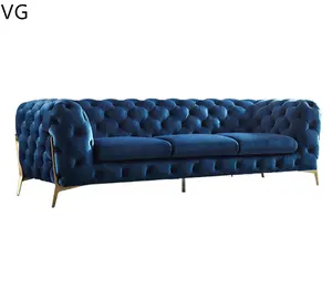 热销美式切斯特菲尔德客厅沙发套装家具天鹅绒面料1 2 3座客厅沙发