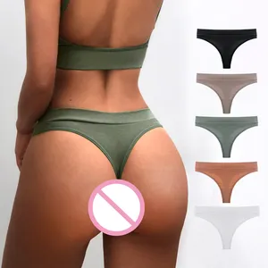 Wholesale g string panties cotton-Hot ribbed G string cotton women's underwear female underpants thong solid color sexy panties