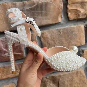 9.5CM Custom Your Own Logo Femme Fashion <b>White</b> <b>Heels</b> for Ladies - Product Image 4