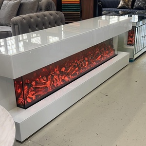 Mesa de <span class=keywords><strong>TV</strong></span> y Mueble para <span class=keywords><strong>TV</strong></span> con Espejo, de Madera Blanca, con Chimenea, <span class=keywords><strong>Muebles</strong></span> Elegantes para Sala de Estar con Espejo - Product Image 1