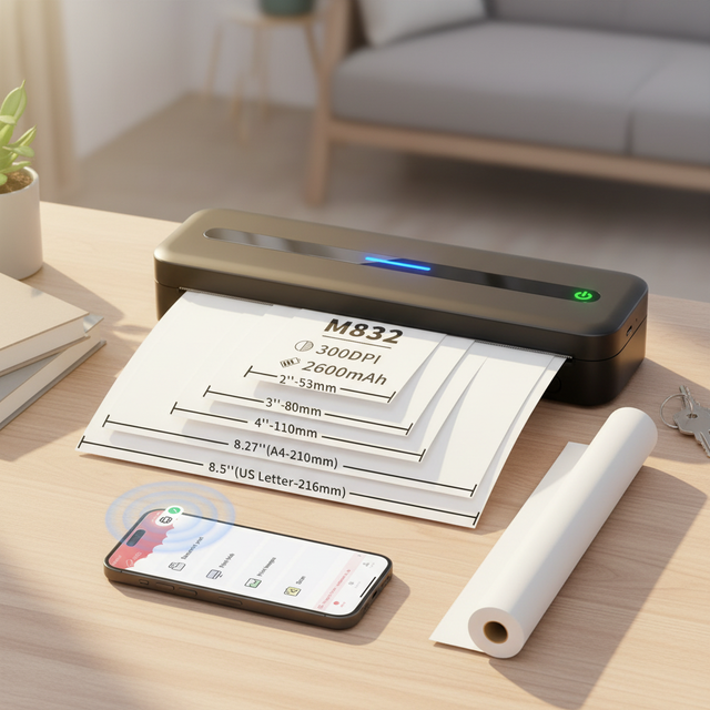 Phomemo M832 A4 Portable Thermal Printer 300DPI Wireless  Inkless Document Printer for IOS Android Windows