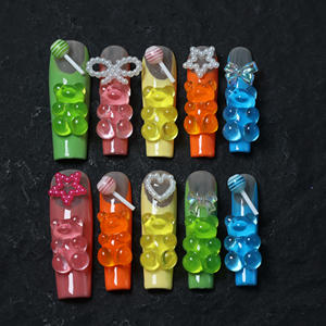 Uñas acrílicas artificiales largas, cuadradas y de cobertura completa al por mayor, personalizables, uñas postizas de lujo hechas a mano de alta calidad. - Product Image 3