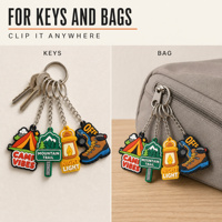 Porte-clés de la série Fun Camping, sacs, ornements, porte-clés de voiture et porte-clés en caoutchouc souple PVC, fabriqués sur mesure par le fabricant