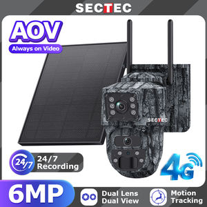 Caméra solaire 24/7 AOV à double <span class=keywords><strong>objectif</strong></span> et double vue, Plug and Play, 4G SIM sans fil, mini caméra PTZ avec suivi automatique et audio bidirectionnel, caméra réseau - Product Image 1