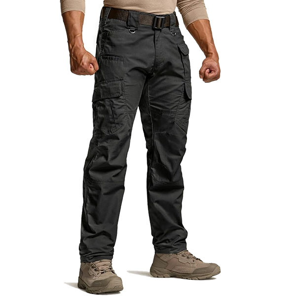 Men's Tactical Straight Cargo Pants Water Resistant Ripstop Lightweight Work Hiking Pants with Waist Zipper Fly for Outdoor Use