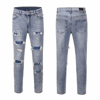 Jeans slim déchirés et usés pour hommes, style streetwear, vente en gros, fabricant OEM personnalisé