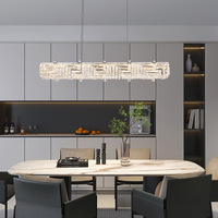 Lustre suspendu rectangulaire en cristal, style italien moderne et simple, bande longue, hauteur réglable pour cuisine