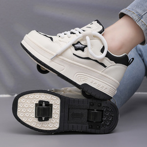Chaussures Chunky pour femmes, baskets à plateforme, bout rond, à lacets, augmentant la hauteur, semelle extérieure en caoutchouc synthétique blanc, toutes saisons - Product Image 3