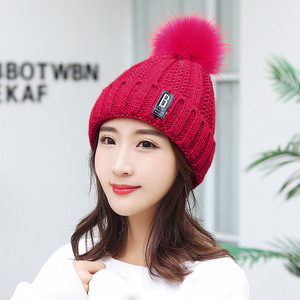 Wool Knitted <b>Hat</b> With Pom Pom <b>Warm</b> Ski Cap For Women Winter Outdoor Use - Product Image 2