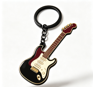 Porte-clés en métal en forme de guitare, porte-clés en émail en forme de guitare électrique, noir, rouge, or, cadeau promotionnel, accessoire - Product Image 3