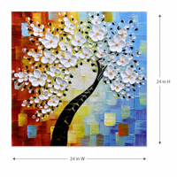 Peinture à l'huile texturée 3D peinte à la main, art mural abstrait floral moderne sur toile encadrée 24x24 pouces pour salle à manger et chambre à coucher