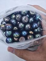 Perles lâches noires-voiolettes avec reflets irisés, semi-percées, semi-finies pour la fabrication de bijoux DIY