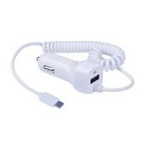 Certificat 3.1A USB chargeur de voiture avec câble de charge intégré câble à ressort pour iPhone/Micro/Type-C Port charge rapide de voiture