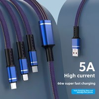 Câble plat tressé 66W, compatible 3-en-1 (Mini-USB, Micro USB), 5A, charge ultra-rapide et transfert de données pour mobile