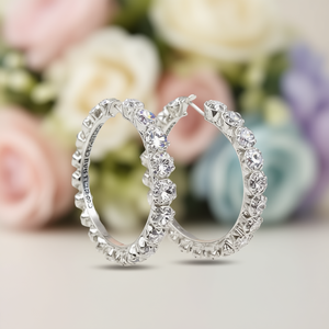 Orecchini a Cerchio in Zirconia Cubica Placcati in Oro Bianco, Taglio Brillante Rotondo con Montatura a Griffe, Gioielli da Festa per Donne, Stile Classico - Product Image 2